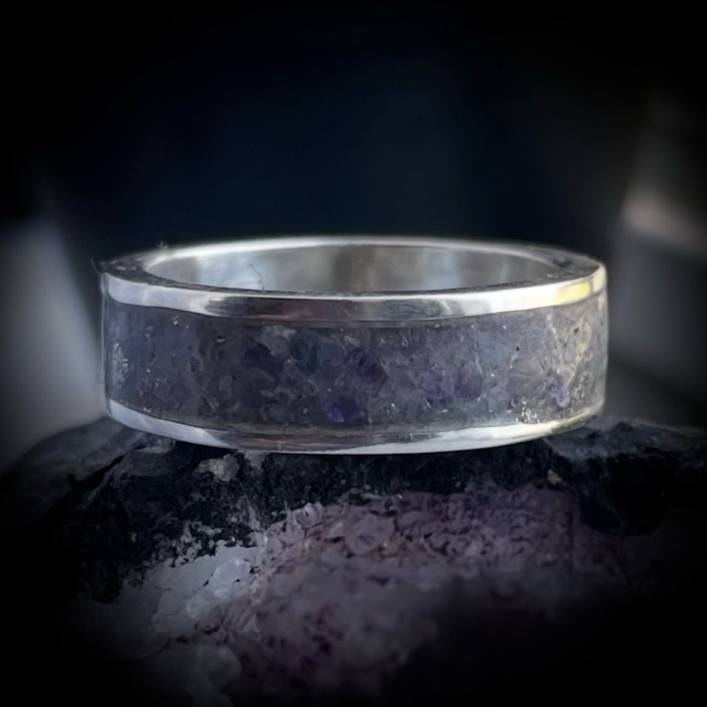 Icy Purple Fluorite Inlay Sterling Silver Ring 925 artisan
